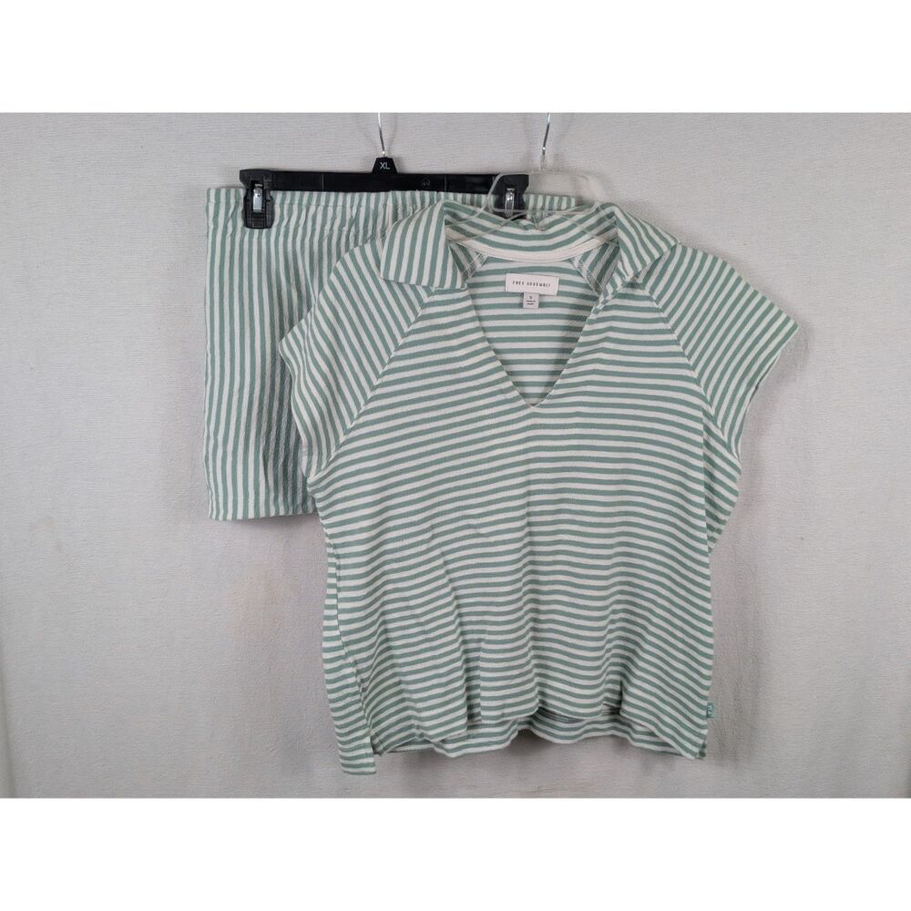 Free Assembly Striped Shirt & Short Set Green Women's Size Small